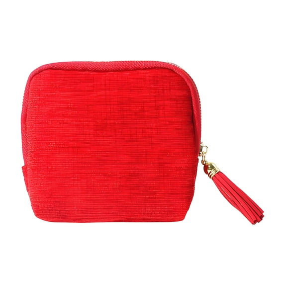 Womens Bags - Tassel Jewelry Storage Bag Organizer, Velvet Pouch for Rings Necklaces Earrings Bracelets, Travel Jewelry Case with Zipper, Gift Bag for Women Red, 5.1x1.2x4.5"