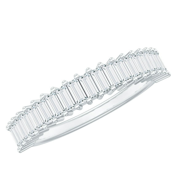 Rosec Jewels Baguette Moissanite Half Eternity Band - D-VS1 Quality Moissanite Anniversary Ring for Women, 14K White Gold, US 12.00