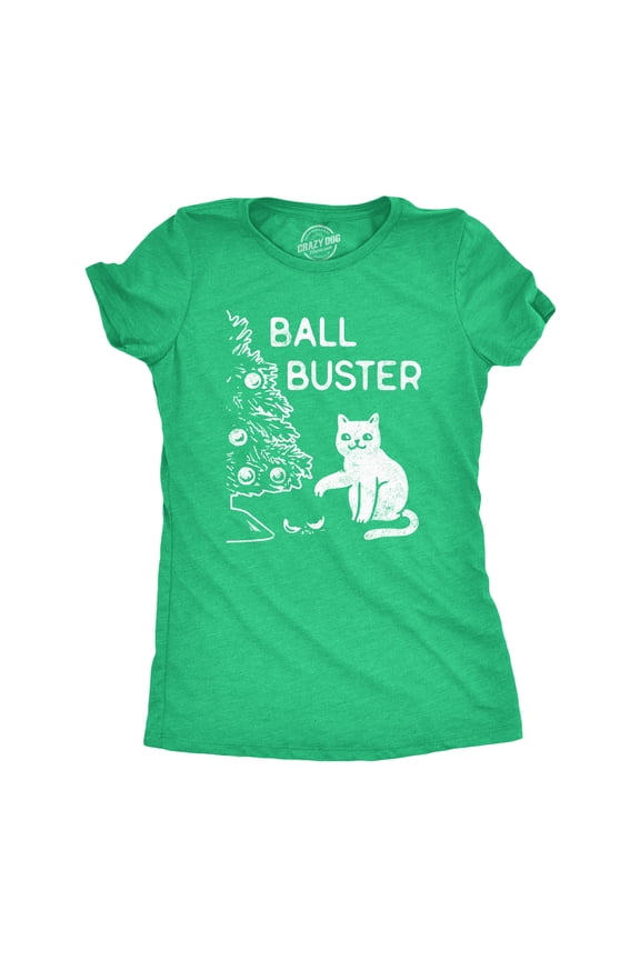 Womens Ball Buster T Shirt Funny Christmas Tree Cat Ornaments Graphic Tee Womens Graphic Tees
