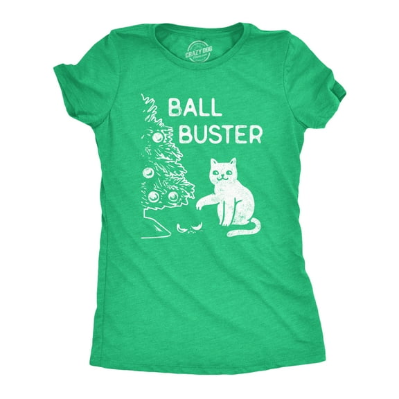 Womens Ball Buster T Shirt Funny Christmas Tree Cat Ornaments Graphic Tee Womens Graphic Tees