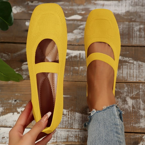 Womens Ballerina Ankle Elastic Crossing Strap Round Toe Comfy Pump Shoes Yellow 8.5