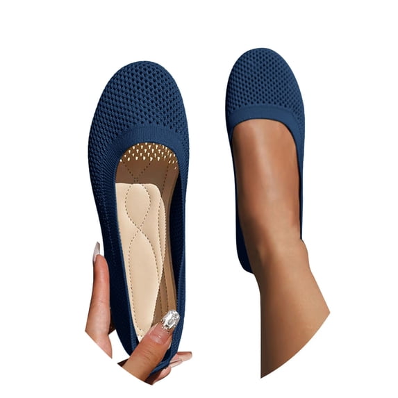 Womens Ballerina Slip On Shoes, Non Slip Knitted Trainers, Comfortable Breathable Summer Sporty Flat Shoes, Loafers, Work Shoes