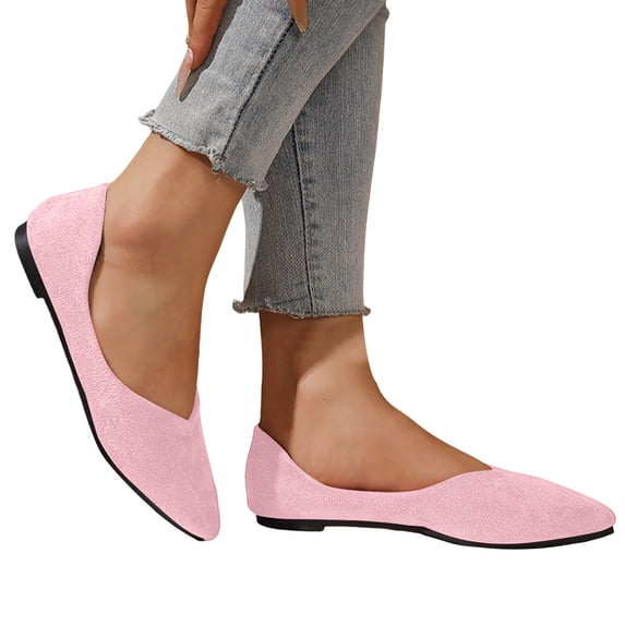 Womens Ballet Flat Shoes Pointed Toe Slip on Casual Dressy Shoes Solid Color Suede Comfy Arch Support Orthopedic Walking Shoes Pink Size 6.5