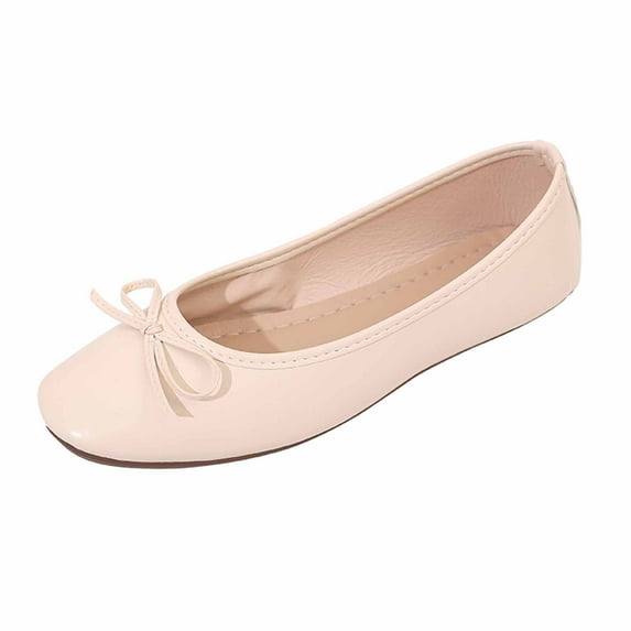 Womens Ballet Flats Comfortable Slip On Shoes for Work Everyday with Bow Detail, Beige,Size 9