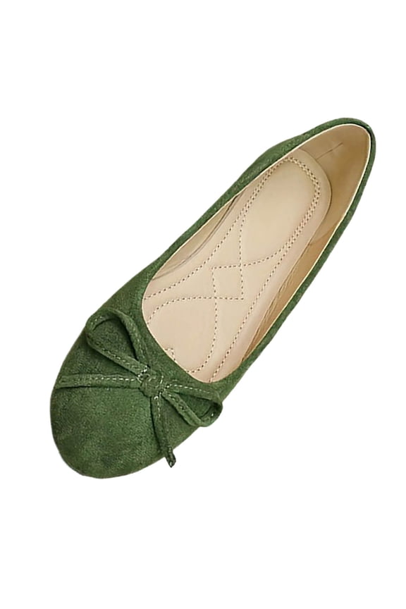 Womens Ballet Flats Comfortable Velvet with Bow Detail Quilted Insole for Work Everyday, Army Green,Size 6.5