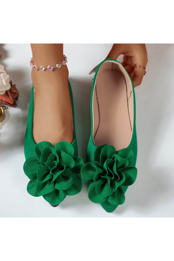 Womens Ballet Flats Point Toe Summer Versatile Fashion Casual Floral Flat Shoes Dressy Work Slip-Ons Lightweight Comfort Wedding Green 9.5