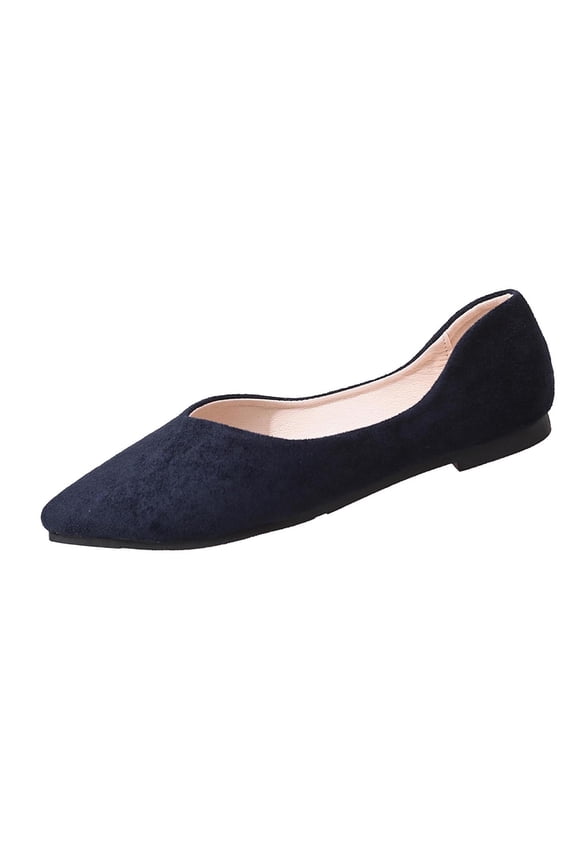 Womens Ballet Flats Pointed Toe Slip On for Women Velvet Comfortable Work Flats Padded Casual Shoes Navy Blue Office,Size 6