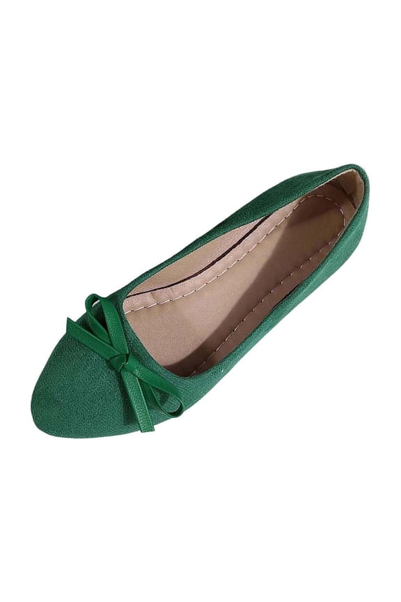 Womens Ballet Flats Pointed Toe Suede Bow Slip On Comfortable for Work Travel, Emerald Green Velvet Office Flats with Padded Insoles & Rubber Sole,Size 6