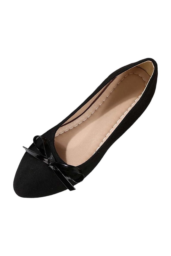 Womens Ballet Flats Pointed Toe Suede Bow Slip On Comfortable Padded Insoles for Work Office Travel Non-Slip Rubber Sole Black,Size 6