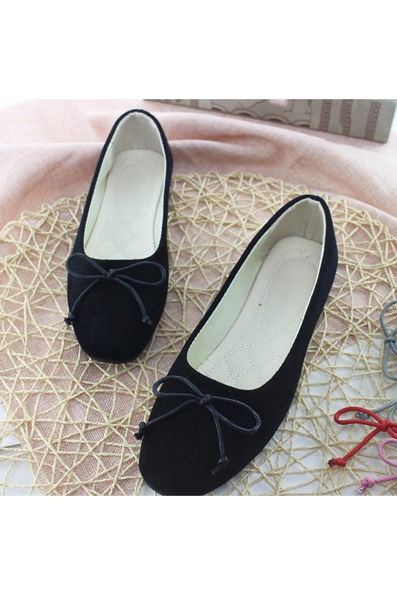 Womens Ballet Flats Shoes Summer Trendy Solid Color Poinet Toe Flats Comfortable Breathable Bow Non-Slip Slip-on Casual Versatile Dress Shoes Black 7.5