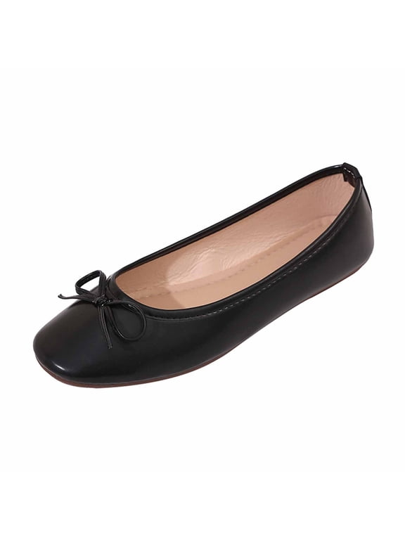 Womens Ballet Flats Slip On Comfortable Work Shoes for Women, Black Everyday Flats with Bow Detail,Size 9.5