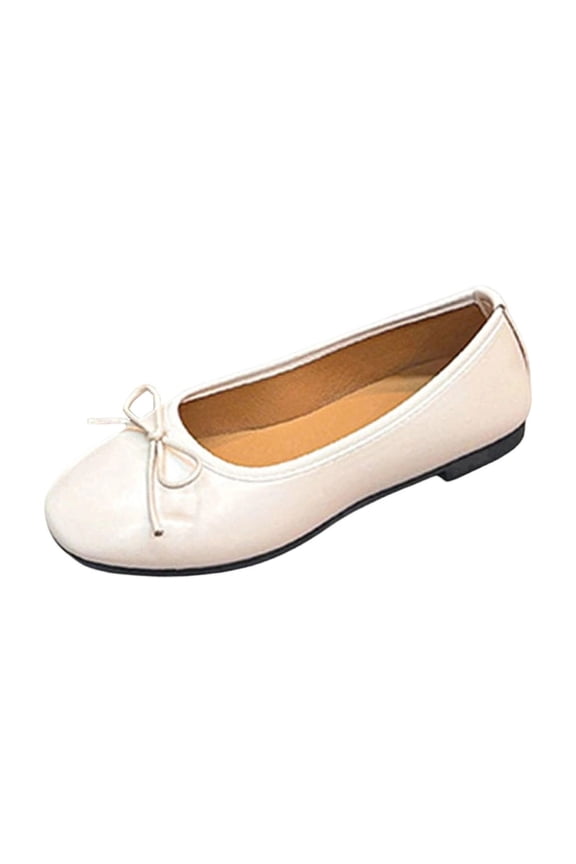 Womens Ballet Flats with Bow Detail, Beige Nude Comfort Slip On Shoes for Women All Day Casual & Office Wear,Size 36