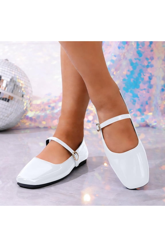 Womens Ballet Mary Jane Flats Shoes Adjustable Strap Square Closed Toe Chic Footwear with Latex Insole
