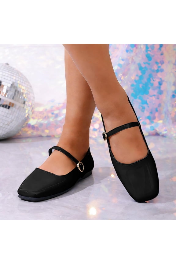 Womens Ballet Mary Jane Flats Shoes Adjustable Strap Square Closed Toe Chic Footwear with Latex Insole