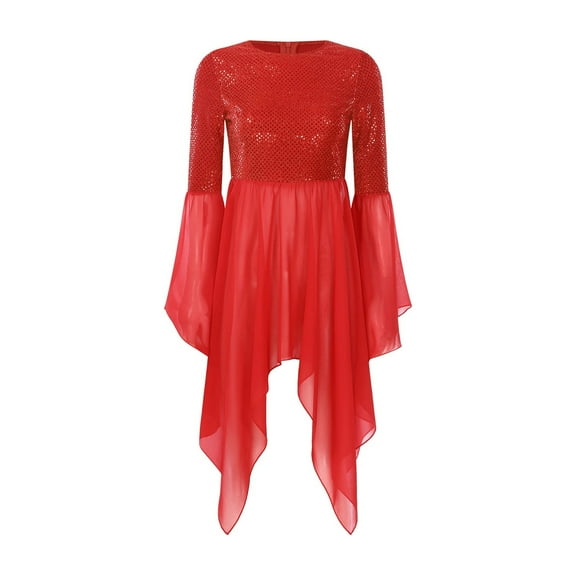 Womens Ballet Tutu Dress Sparkly Chiffon Liturgical Praise Dance Tunic Hem Church Worship