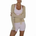 thumbnail image 1 of Womens Ballet Wrap Top Long Sleeve Tie Front Workout Cover Up Pilates Yoga Tops Shirt Going Out Light Brown L, 1 of 8