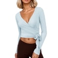 thumbnail image 1 of Womens Ballet Wrap Tops Pilates Wrap Tie Front Shirt Yoga Dance Workout Shirt Blouse Y2k Long Sleeve V Neck Yoga Tops, 1 of 4
