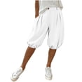 thumbnail image 1 of Womens Balloon Pants Trendy Casual Elastic Waist Wide Leg Harem Pants Baggy Pleated Lantern Shorts White S(S), 1 of 9