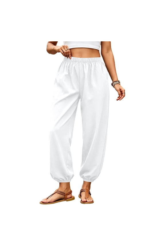 Womens Balloon Pants Trendy Casual Elastic Waist Wide Leg Harem Pants Baggy Pleated Lantern Trousers,S