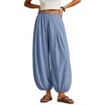 thumbnail image 1 of Womens Balloon Pants Wide Leg Barrel Pants Baggy Trousers Elastic Waist Casual Lounge Travel Pants with Pockets,L, 1 of 7