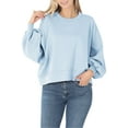 thumbnail image 1 of Womens Balloon Sleeve Crew Neck Pullover Short Sweatshirt, 1 of 4