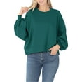 thumbnail image 1 of Womens Balloon Sleeve Crew Neck Pullover Short Sweatshirt, 1 of 4