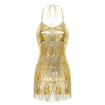 Womens Ballroom Dance Competition Costume Glittery Sequined Fringe Lace-up Leotard Bodysuit Cha-cha Samba Latin Dancewear