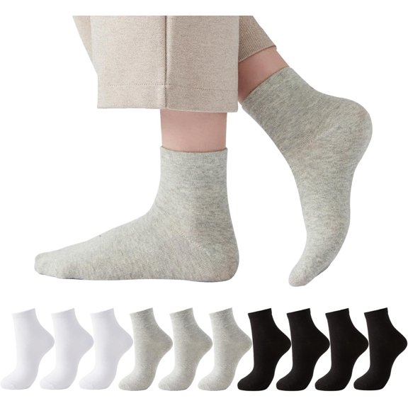 Womens Bamboo 10 Pack Solid Crew Socks Casual Cotton Socks Black-Grey-White