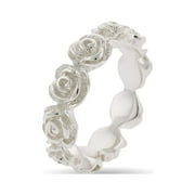 EVE'S ADDICTION Womens Band of Roses Sterling Silver Eternity Ring, Ring Size 7