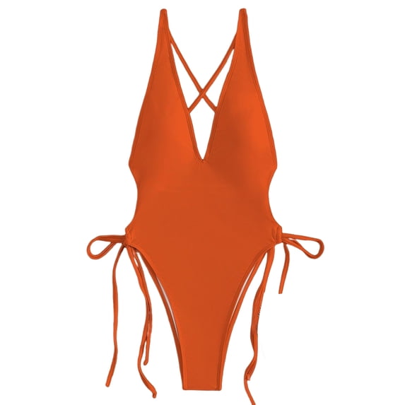 Womens Bandage Deep V-Neck Monokini Swimsuit Swimwear Criss-Cross Tie Knot Bathing Suit Monokini Bikini