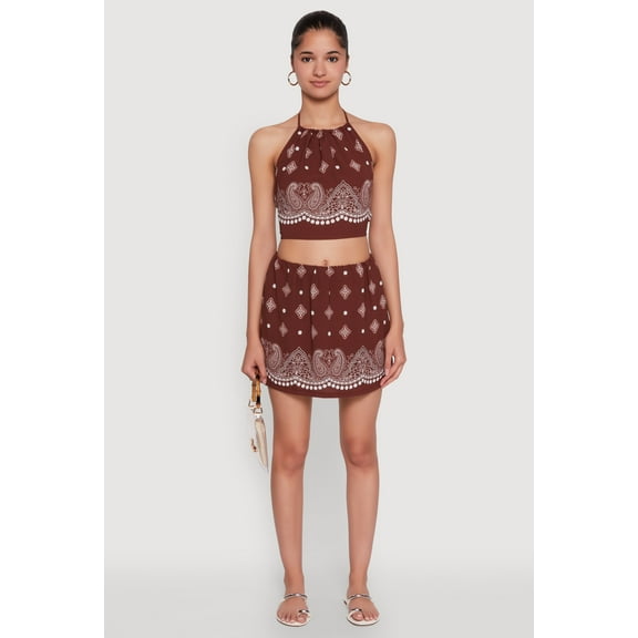Womens Bandana Print Mini Skirt