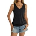 thumbnail image 1 of Womens Banded Bottom V Neck Tank Tops Sleeveless Shirts Casual Loose Fit Clothes 2025 Summer Black XL, 1 of 6
