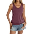 thumbnail image 1 of Womens Banded Bottom V Neck Tank Tops Sleeveless Shirts Casual Loose Fit Clothes 2025 Summer Claret XL, 1 of 8