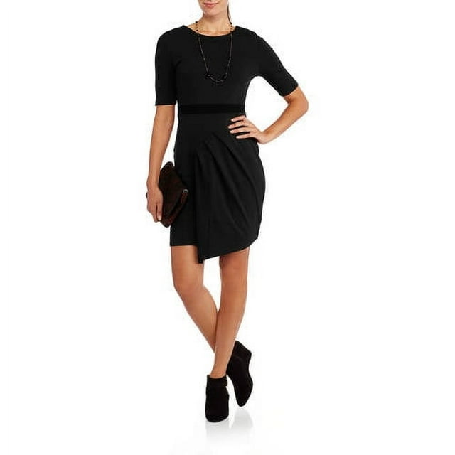 Womens Banded-Waist T-Shirt Dress With Faux Wrap