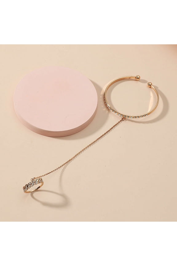 Womens Bangle Ring Rhinestone Geometric Hand Chain European Jewelry Retro Diamond Bangle Ring Fashion Alloy Hand Chain