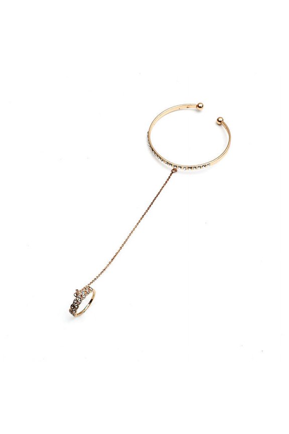 Womens Bangle Ring Rhinestone Geometric Hand Chain European Jewelry Retro Diamond Bangle Ring Fashion Alloy Hand Chain