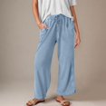 thumbnail image 1 of Womens Barrel Harem Linen Pants Wide Leg Pants Baggy Sweatpants Palazzo Drawstring Elastic Waist with Pockets Beach, 1 of 6