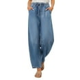 thumbnail image 1 of Womens Barrel Jeans Elastic Waist Drawstring Straight Leg Pants with Pockets Casual Washed Denim Jeans Trendy Outfits 2026, 1 of 9
