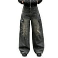 thumbnail image 1 of Womens Barrel Jeans Washed Distressed Wide Leg Cargo Denim Pants Loose Fit Fashion Long Trousers Baggy Barrel Pants Women Utility Style, 1 of 6