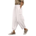 thumbnail image 1 of Womens Barrel Pants Baggy Wide Leg Lounge Drawstring Cargo Sweatpants with Multi Pockets Summer Loose Trouser (L, White), 1 of 8
