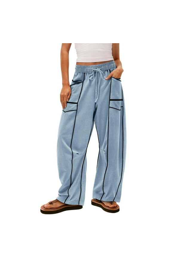 Barrel Sweatpants Women High Waisted Wide Leg Pants Drawstring Athletic Baggy Lounge Palazzo Trousers with Pockets