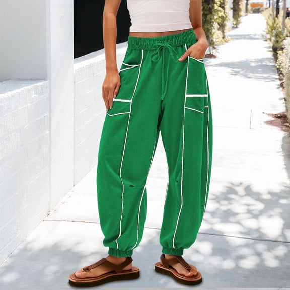 Womens Barrel Pants Baggy Wide Leg Pants with Pockets Casual Palazzo Pant Drawstring Waist Lounge Pant Mint Green XL