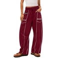 thumbnail image 1 of Womens Barrel Pants Wide Leg Baggy Sweatpants High Waist Casual Drawstring Patchwork Travel Pant with Pockets Wine XXL, 1 of 8