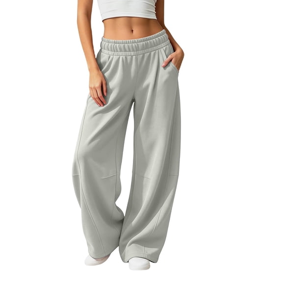 Womens Barrel Sweatpants, Baggy Wide Leg Lounge Pants Drawstring Elastic Waist Soft