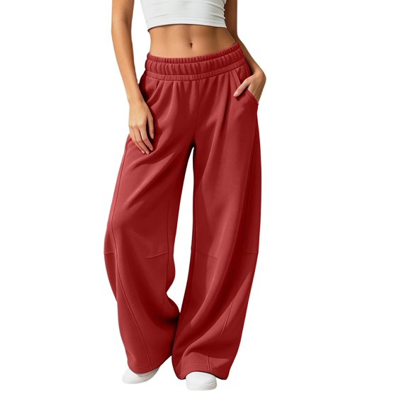 Womens Barrel Sweatpants, Baggy Wide Leg Lounge Pants Drawstring Elastic Waist Soft