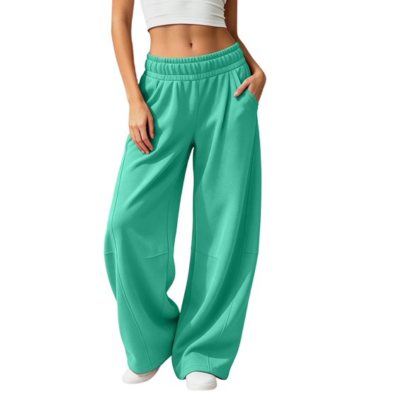 Womens Barrel Sweatpants, Baggy Wide Leg Lounge Pants Drawstring Elastic Waist Soft