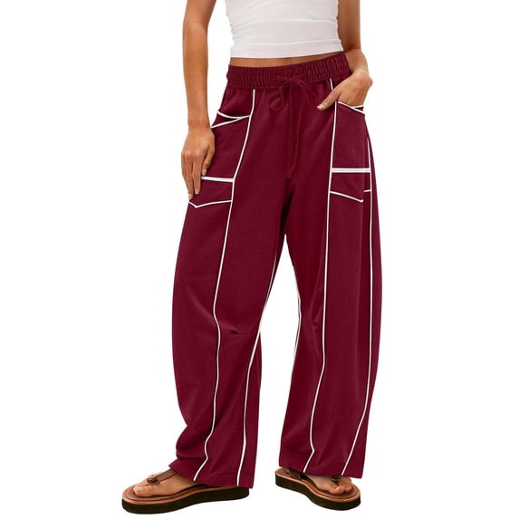 Womens Barrel Wide Leg Pants Plus Size Drawstring Waist Sweatpants 2025 Fall Winter Casual Trousers With Pockets