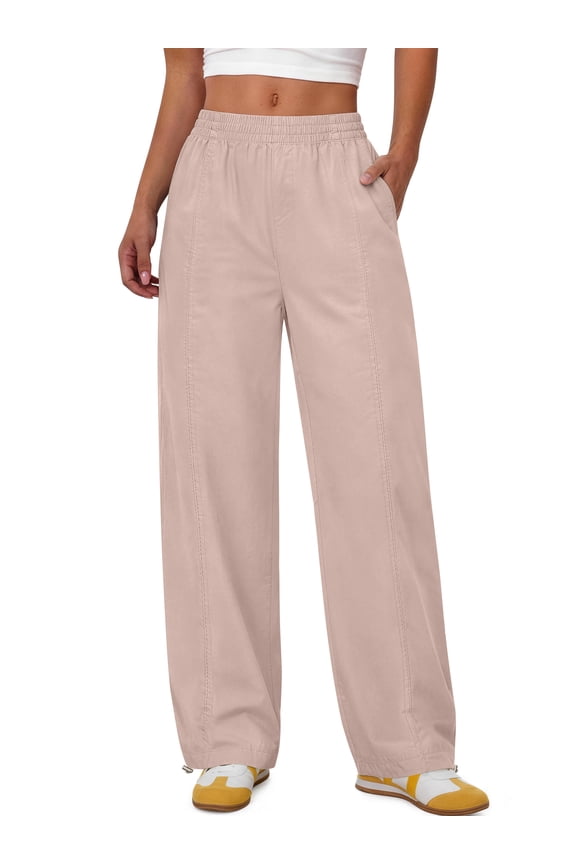 Womens Wide leg Pants Drawstring Lightweight Pants Loose Travel Casual Pants with Pockets