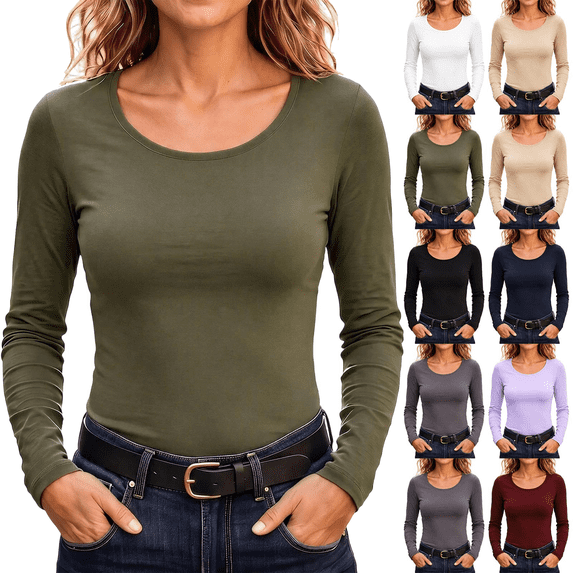 Womens Base Layer Tops Casual Stretchy Slim Fitted Crewneck Long Sleeve Breathable Comfort Tee Shirts,Sizes S-2XL