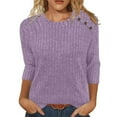 thumbnail image 1 of Womens Base Sweaters Lightweight Fall Fashion 3/4 Length Sleeve Rib-Knit Tops with Buttons Crew Neck Casual Pullover (S, Purple), 1 of 5